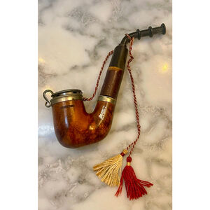 Antique Swiss Hunter Pipe B.B.N. Briar Horn Stem Wind Cap GARANTIE